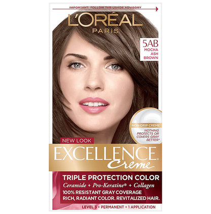 Loreal New Look Excellence Creme Triple Protection Color 5AB Mocha Ash Brown - Classic Derma