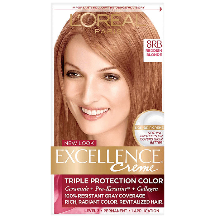 Loreal Paris New Look Excellence Creme Triple Protection Color 8 RB Reddish Blonde - Classic Derma