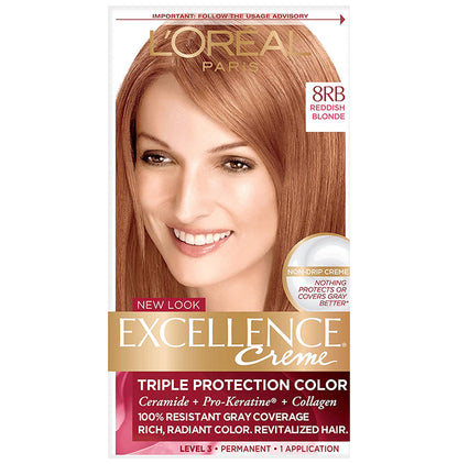 Loreal Paris New Look Excellence Creme Triple Protection Color 8 RB Reddish Blonde - Classic Derma