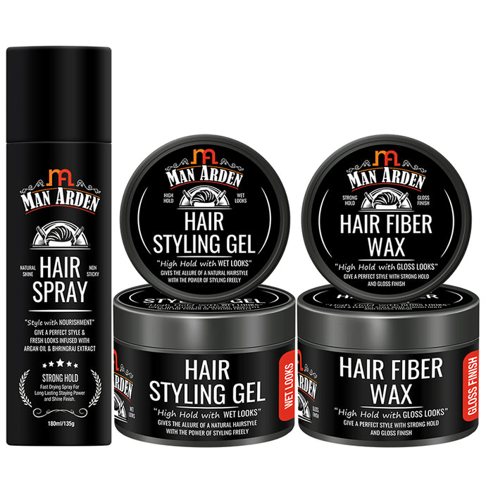Man Arden Combo Pack of Hair Spray 180ml, Hair Styling Gel 50gm & Hair Fiber Wax 50gm - Classic Derma