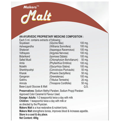 Makers Malt for All Age Group Enriched with Soya Protein & Natural Herbs Syrup Chocolate