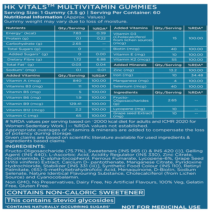 HK Vitals Multivitamin & Minerals | Vegetarian Gummies for Immunity, Strength & Stamina | Flavour Orange
