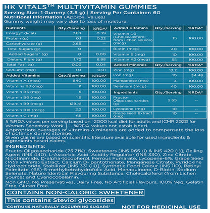 HK Vitals Multivitamin & Minerals | Vegetarian Gummies for Immunity, Strength & Stamina | Flavour Orange