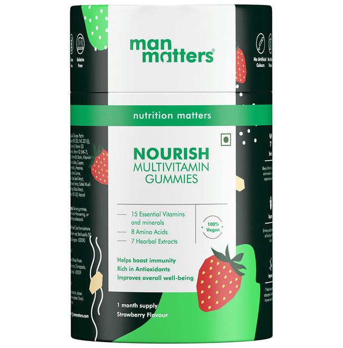 Man Matters Nourish Multivitamin Gummies for Immunity & Antioxidant Support | Flavour Strawberry - Classic Derma