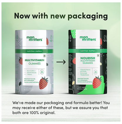 Man Matters Nourish Multivitamin Gummies for Immunity & Antioxidant Support | Flavour Strawberry