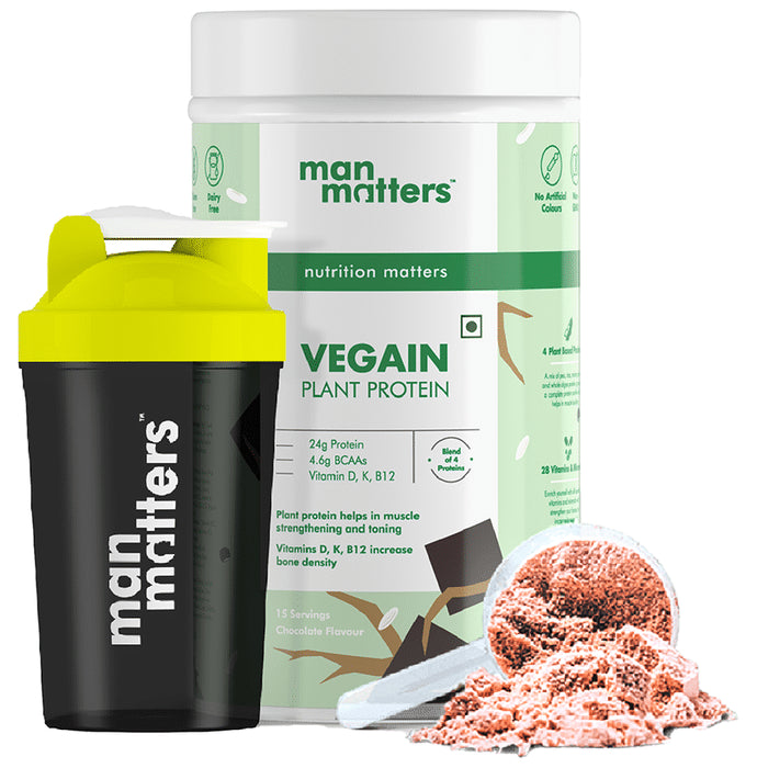 Man Matters Vegain Plant Protein Chocolate Powder with Shaker Free - Classic Derma