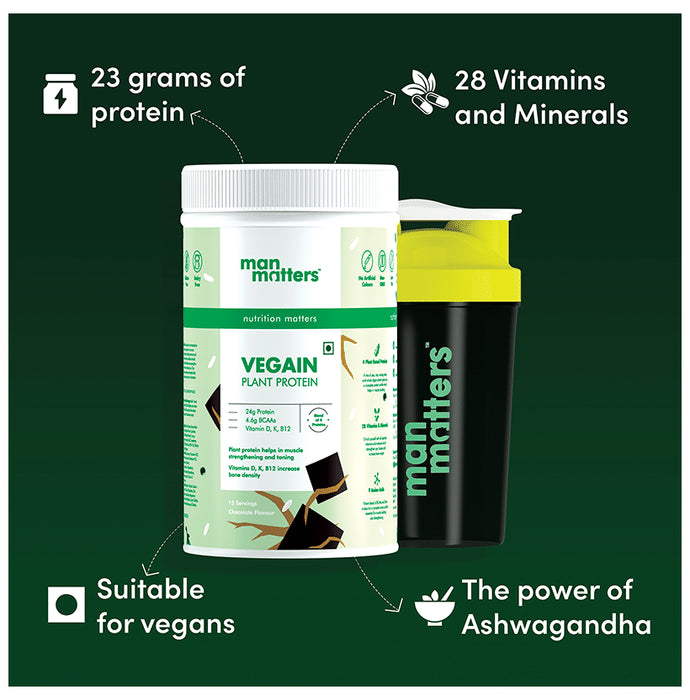 Man Matters Vegain Plant Protein Chocolate Powder with Shaker Free