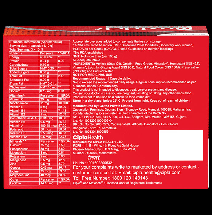 Maxirich Daily Multivitamin Softgel for Energy, Immunity & Performance