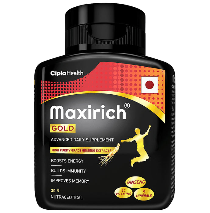 Maxirich Gold Daily Supplement with Ginseng Extract | Multivitamin for Energy, Immunity & Memory | Soft Gelatin Capsule - Classic Derma