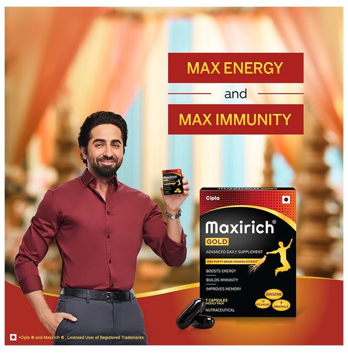 Maxirich Gold Daily Supplement with Ginseng Extract | Multivitamin for Energy, Immunity & Memory | Soft Gelatin Capsule