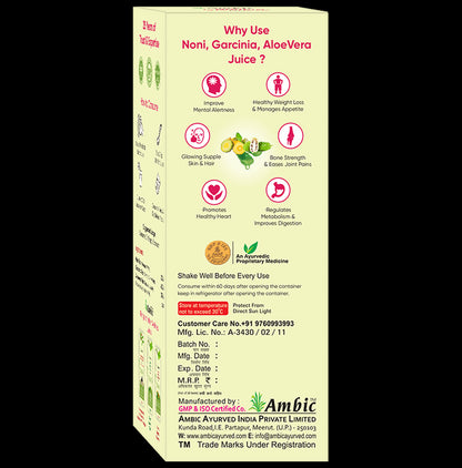 Ambic Combo Pack of Ashwagandha Musli, Konch Ras and Noni Garcinia AloeVera Ras (500ml Each)