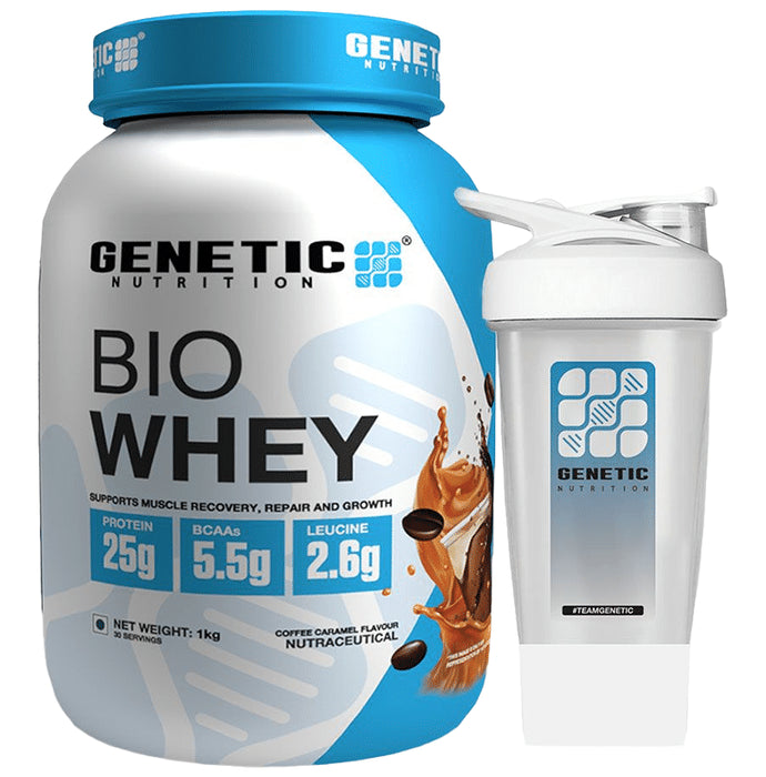 Genetic Nutrition Bio Whey Powder Coffee Caramel with Shaker Free - Classic Derma