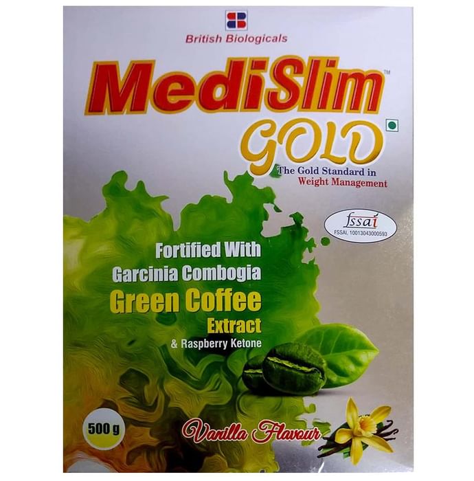 Medislim Gold with Garcinia & Green Coffee Extract for Weight Management | Flavour Powder Vanilla - Classic Derma