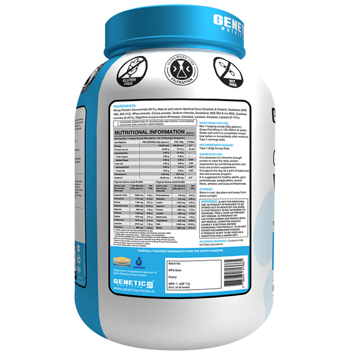 Genetic Nutrition Grass Fed Whey Protein Powder Cookies & Cream