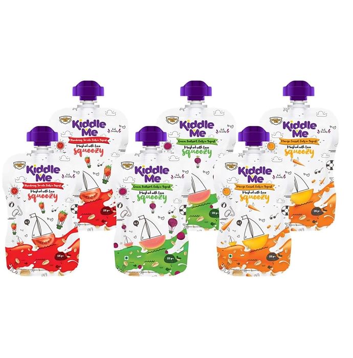 Kiddle Me Combo Pack of Strawberry Tomato Oats in Yogurt, Guava Beetroot Oats in Yogurt & Mango Carrot Oats in Yogurt Squeezy (120gm Each) - Classic Derma