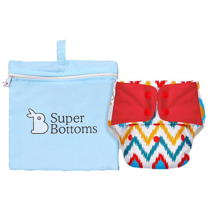 Superbottoms UNO Washable & Reusable Adjustable Cloth Diaper with Dry Feel Pads Set Free Size Ikat Chevron - Classic Derma