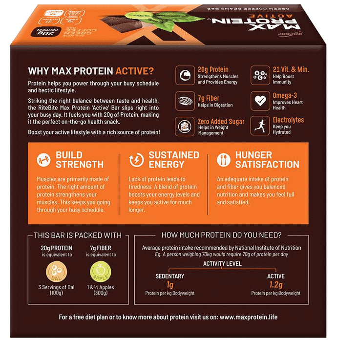 RiteBite Max Protein Active 20g Protein Bar Green Coffee
