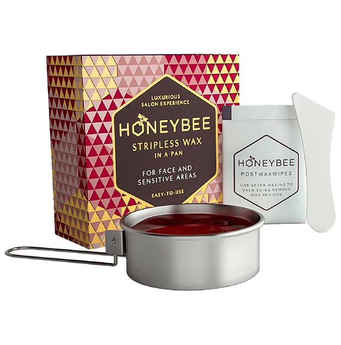Honey Bee Stripless Wax in a Pan(120gm), Post Wax Wipes 2 and Spatula - Classic Derma