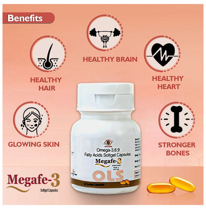 Megafe 3 100% Veg Omega 3,6,9 Fatty Acids 500mg Capsule for Women & Men