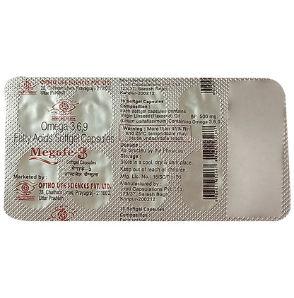 Megafe 3 100% Veg Omega 3,6,9 Fatty Acids 500mg Capsule for Women & Men