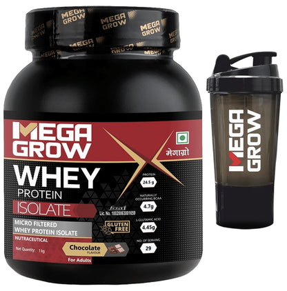 Megagrow Whey Protein Isolate Powder with Shaker Chocolate - Classic Derma