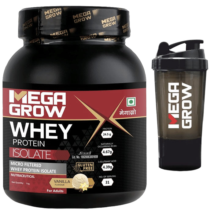 Megagrow Whey Protein Isolate Powder with Shaker Vanilla - Classic Derma