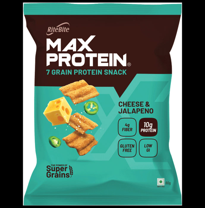 RiteBite Max Protein Chips (60gm Each) Cheese & Jalapeno - Classic Derma