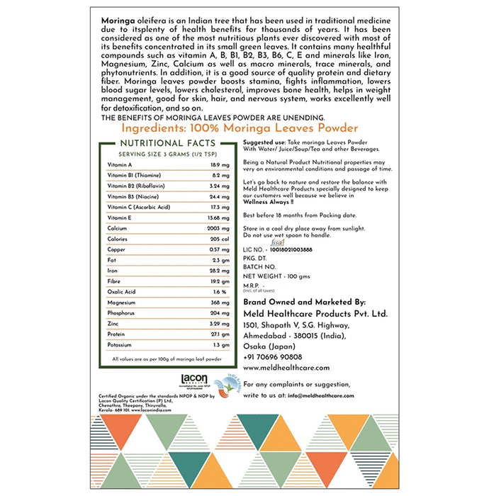 Meld wellness always 100% Organic Moringa Leaf Powder