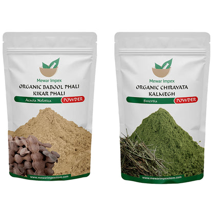 Mewar Impex Combo Pack of Organic Babool Phali Kikar Phali Powder & Organic Chirayata Kalmegh Powder (100gm Each) - Classic Derma