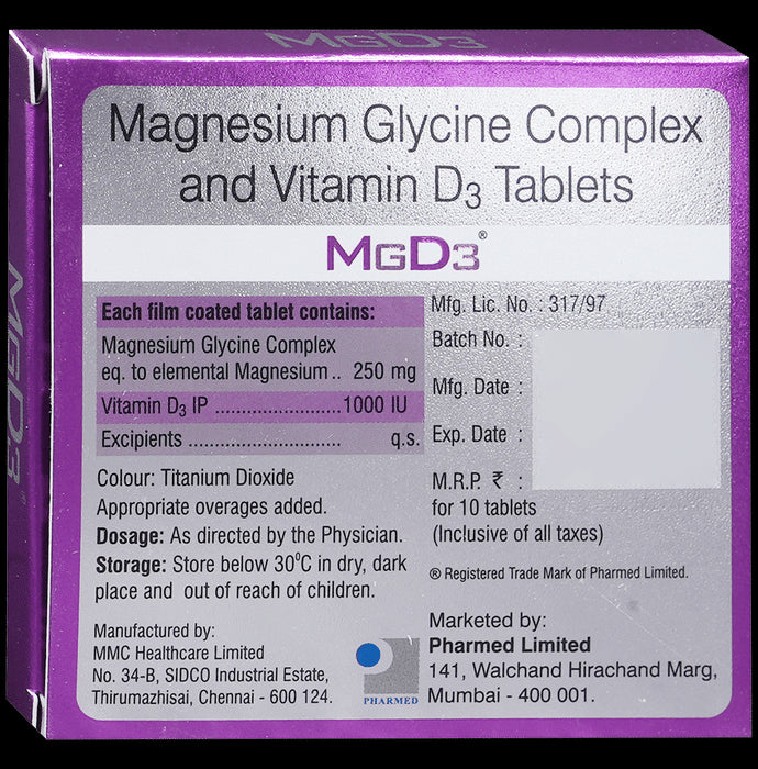 Mgd3 Tablet with Magnesium Glycine & Vitamin D3 | Supports Bone Health | Provides Mineral Support