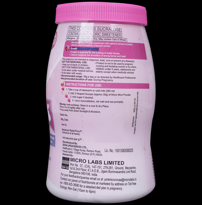 Micromom Powder for Nutritional Support During Pregnancy and Lactation | Flavour Vanilla