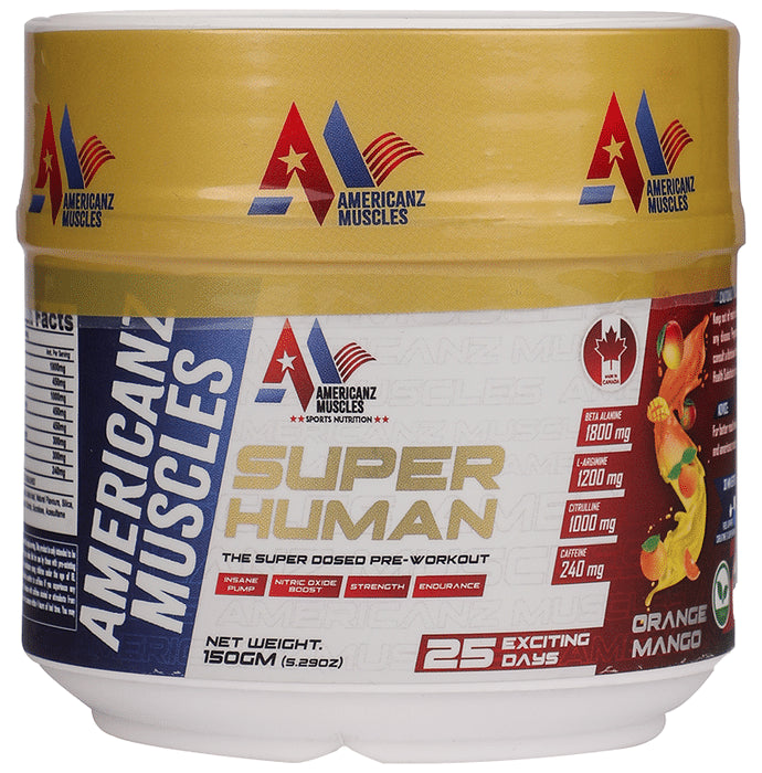 Americanz Muscles Super Human Pre-Workout Powder Orange Mango - Classic Derma
