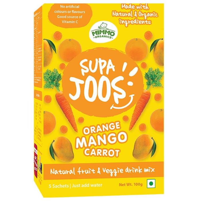 Mimmo Organics Supa Joos Natural Fruit & Veggie Drink Mix 24 Months Plus (100gm Each) Orange, Mango, Carrot - Classic Derma
