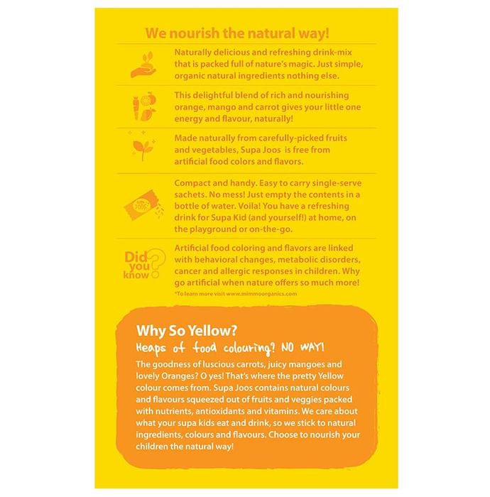 Mimmo Organics Supa Joos Natural Fruit & Veggie Drink Mix 24 Months Plus (100gm Each) Orange, Mango, Carrot