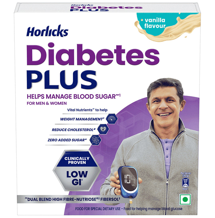 Horlicks Diabetes Plus for Blood Sugar & Weight Management | No Added Sugar Vanilla Powder - Classic Derma