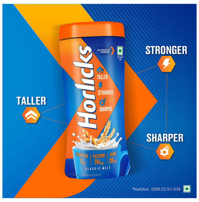 Horlicks Nutrition Drink with Vitamin C, D & Zinc | For Bones & Metabolism | Flavour Classic Malt