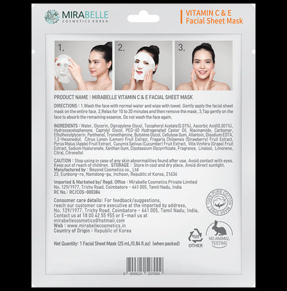 Mirabelle Cosmetics Korea Vitamin C & E Facial Sheet Mask