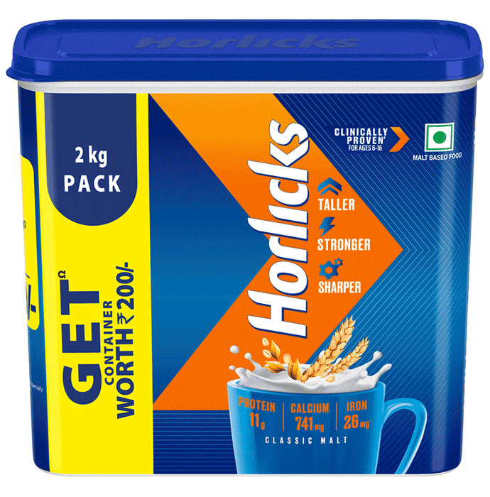 Horlicks Nutrition Drink with Vitamin C, D & Zinc | For Bones & Metabolism | Flavour Powder Classic Malt - Classic Derma