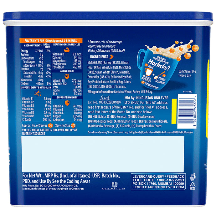 Horlicks Nutrition Drink with Vitamin C, D & Zinc | For Bones & Metabolism | Flavour Powder Classic Malt
