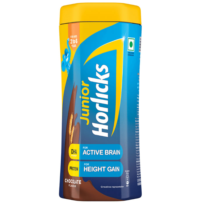Horlicks Junior Health and Nutrition Drink| For Kids' Active Brain & Height Gain | Flavour Chocolate - Classic Derma