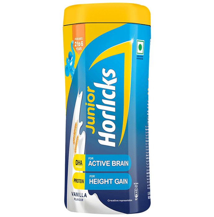 Horlicks Junior Health and Nutrition Drink| For Kids' Active Brain & Height Gain | Flavour Vanilla - Classic Derma