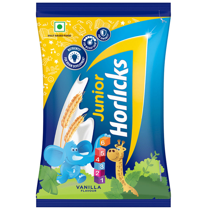 Horlicks Junior Health and Nutrition Drink| For Kids' Active Brain & Height Gain | Flavour Vanilla - Classic Derma