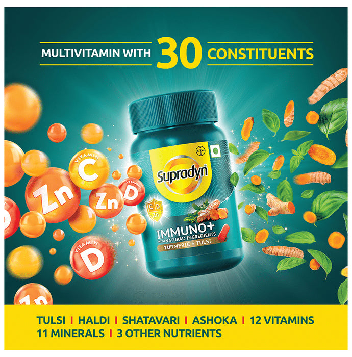 Supradyn Immuno+ Multivitamin with Turmeric & Tulsi | Tablet for Energy & Immunity
