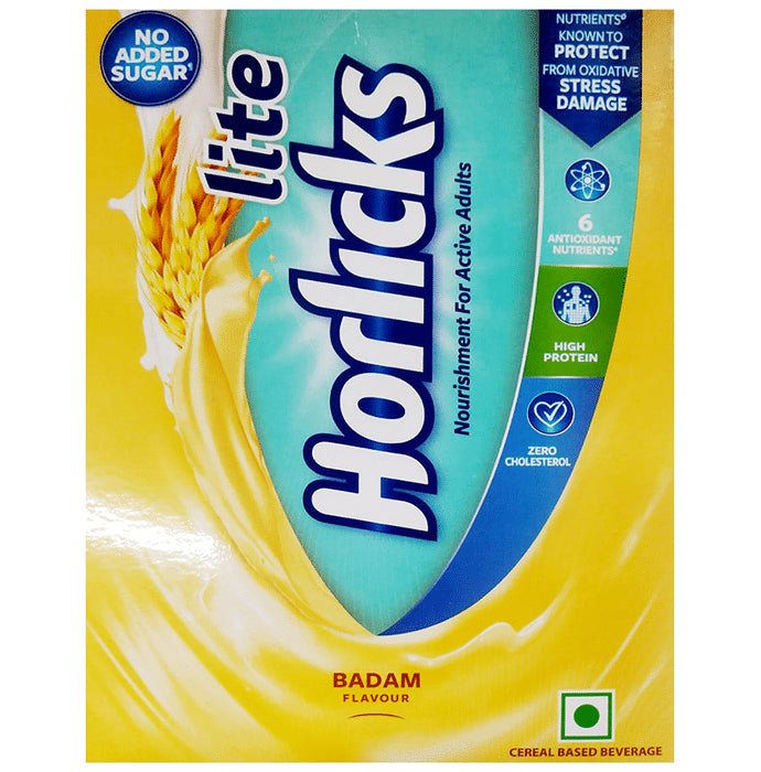 Horlicks Lite with Antioxidant Nutrients, Protein & No Added Sugar for Stamina, Bones, Immunity & Growth Badam - Classic Derma