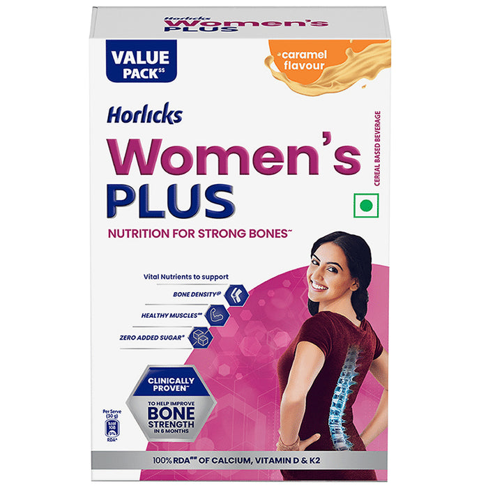 Horlicks Women's Plus with Calcium, Vitamin D & K2 for Strong Bones Caramel - Classic Derma