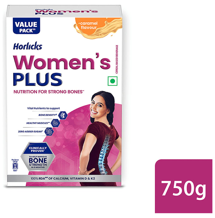 Horlicks Women's Plus with Calcium, Vitamin D & K2 for Strong Bones Caramel