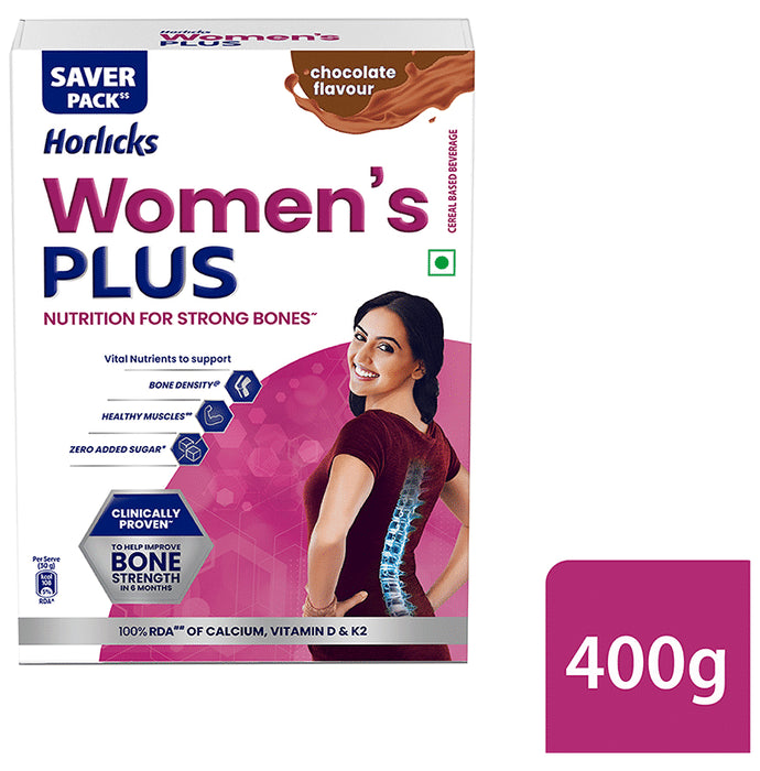 Horlicks Women's Plus with Calcium, Vitamin D & K2 for Strong Bones Chocolate