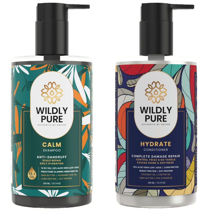 Wildly Pure Combo Pack of Calm Shampoo & Hydrate Conditioner (300ml Each) - Classic Derma