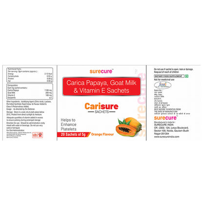 Surecure Carisure Sachet (5gm Each) Orange Sugar Free