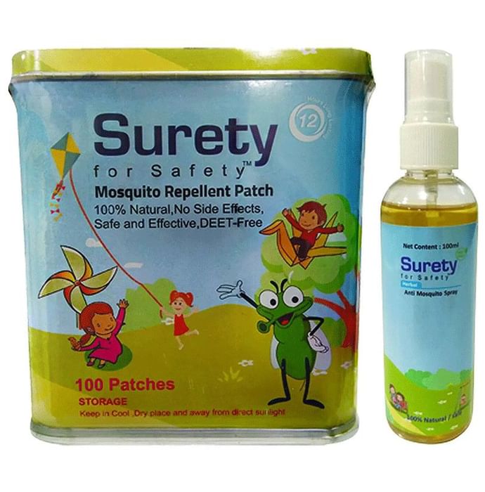 Surety for Safety Combo Pack of Mosquito Repellent Patch 20 & Anti Mosquito Spray 100ml - Classic Derma